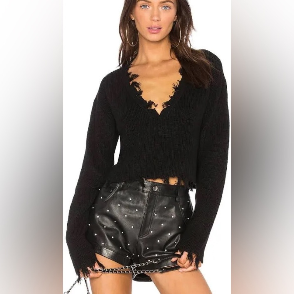 Lovers & Friends Cropped Distressed Black Sweater